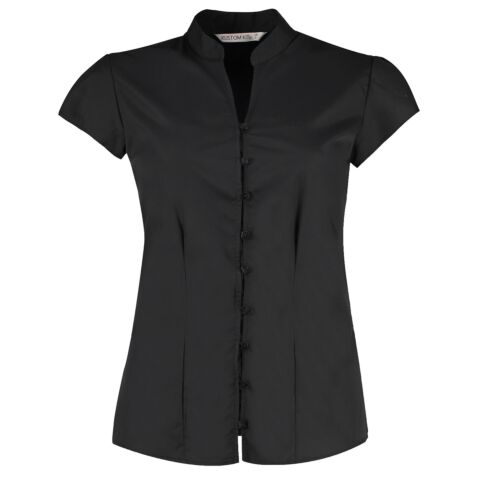 Women'S Continental Blouse Mandarin Collar Cap Sleeve (Tailored Fit)