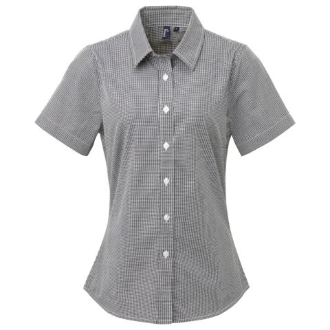 Women'S Microcheck (Gingham) Short Sleeve Cotton Shirt