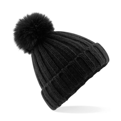 Verbier Fur Pop Pom Chunky Beanie